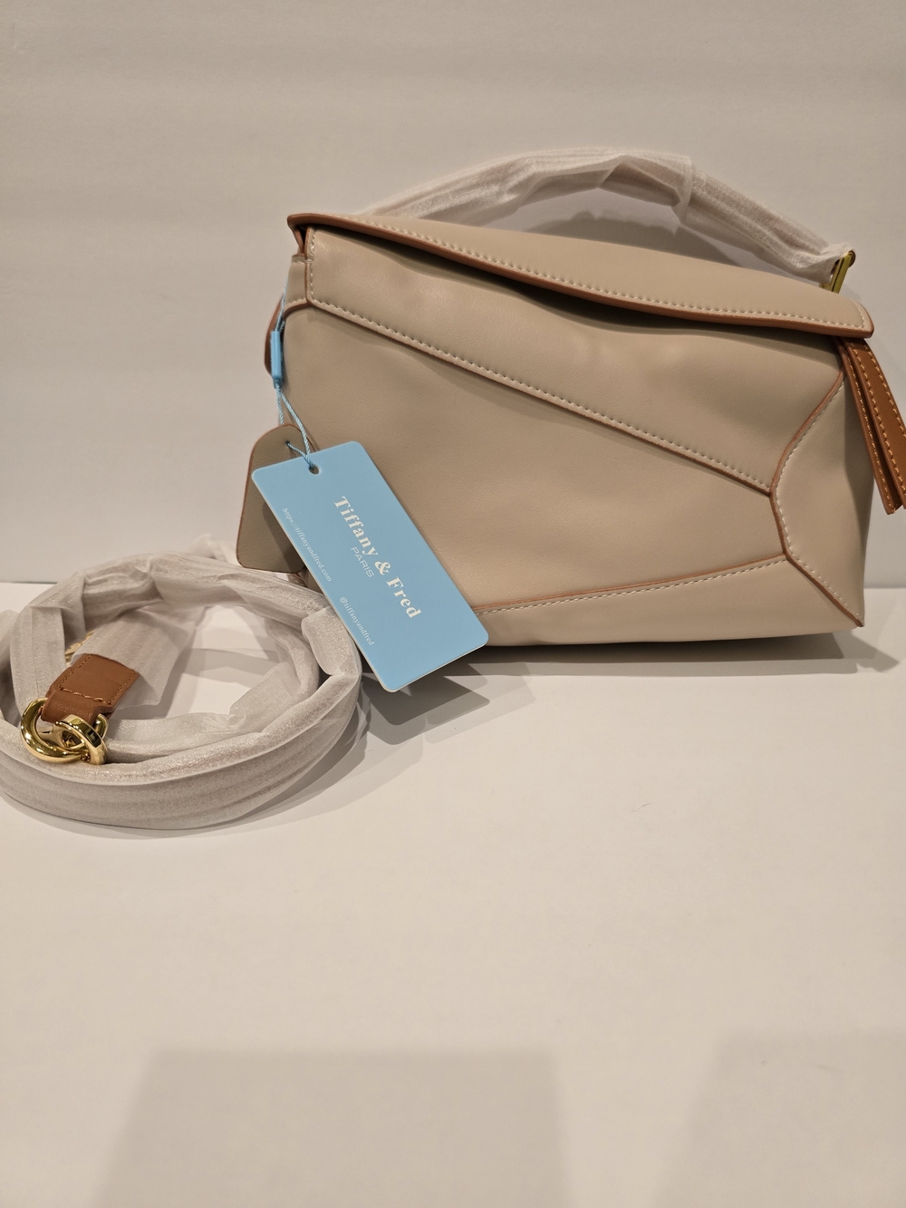 Tiffany & Fred Cream Crossbody Bag with Brown Trim